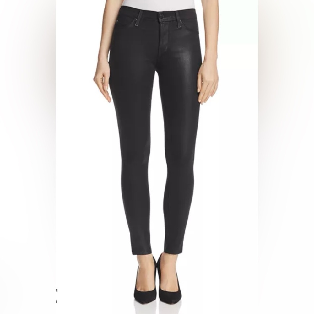 7 For All Mankind Women's THE SKINNY In Black Coated Stretch Jeans Size 27